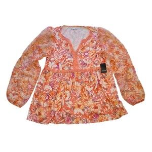 Torrid Super Soft Floral Tunic Top Women's Size 1 (14/16) Orange Long Sleeve